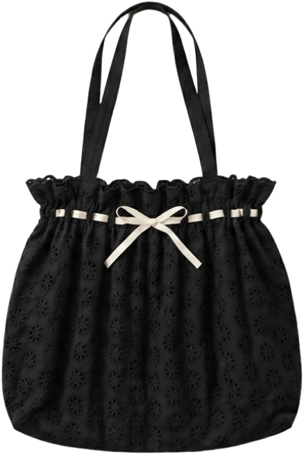 Black lace ribbon tote