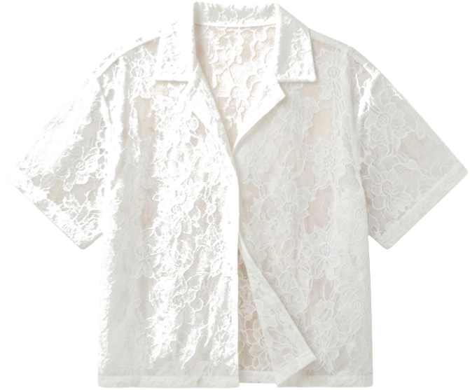 White lace open-collar shirt